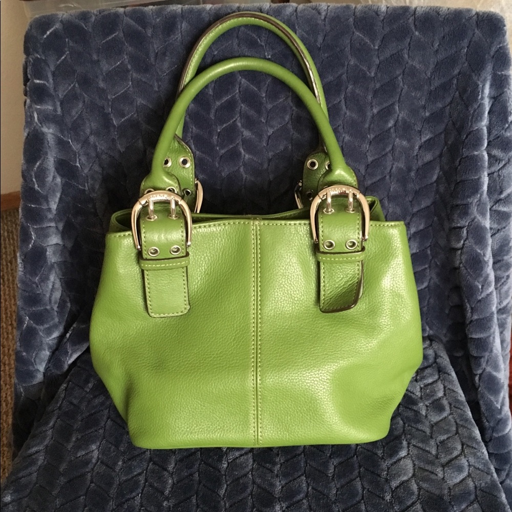 Tignanello Lime Green Leather Shoulder Bag